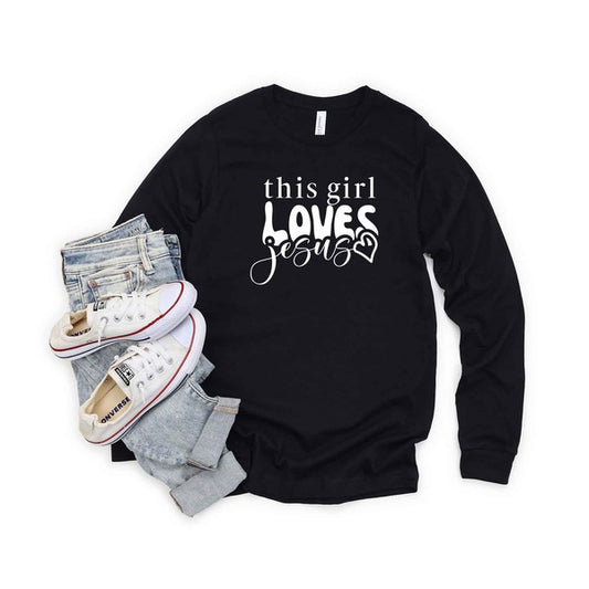 This Girl Loves Jesus Heart Long Sleeve Tee