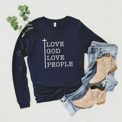 Love God Love People Cross Long Sleeve Graphic Tee