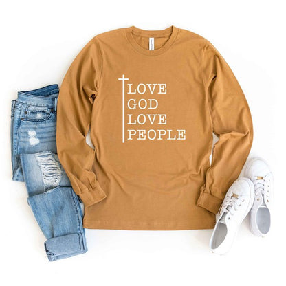 Love God Love People Cross Long Sleeve Graphic Tee