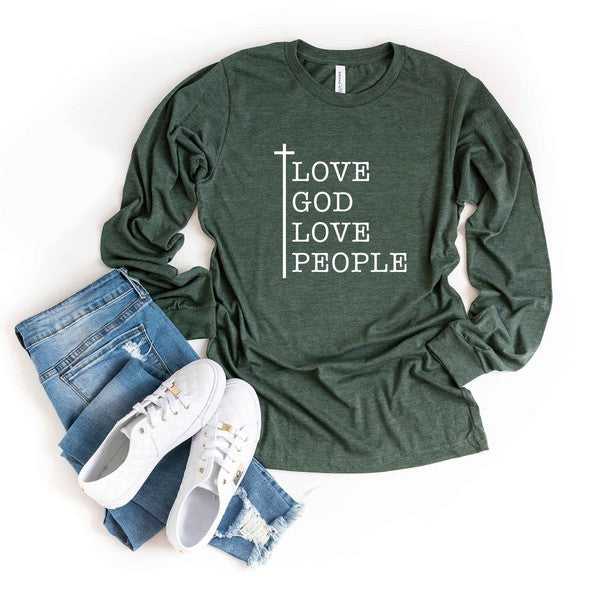 Love God Love People Cross Long Sleeve Graphic Tee