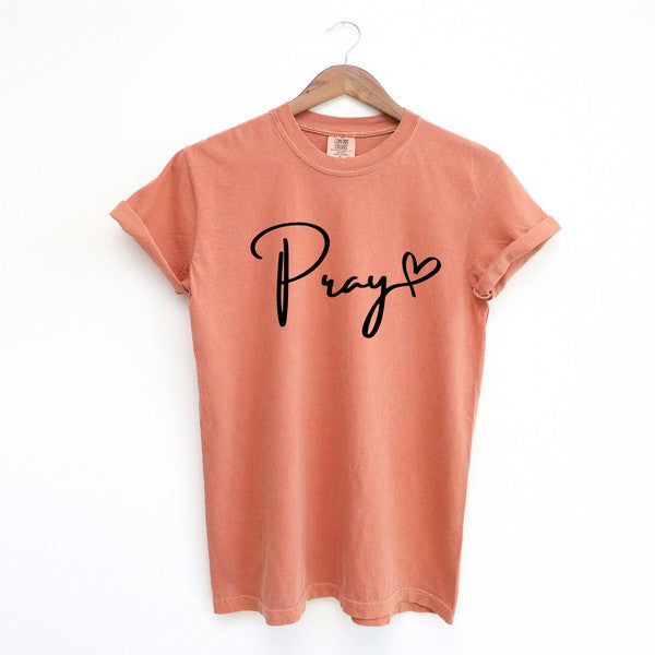 Pray Cursive Heart Garment Dyed Tee