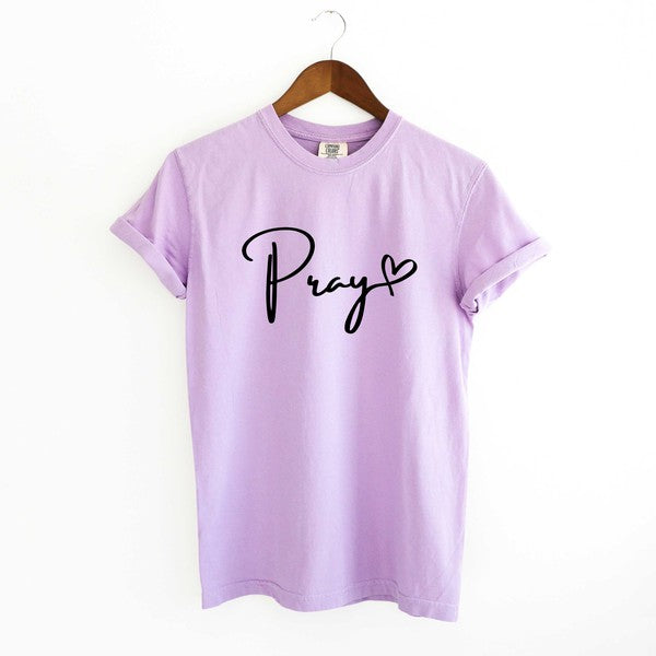 Pray Cursive Heart Garment Dyed Tee