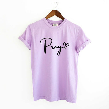 Pray Cursive Heart Garment Dyed Tee