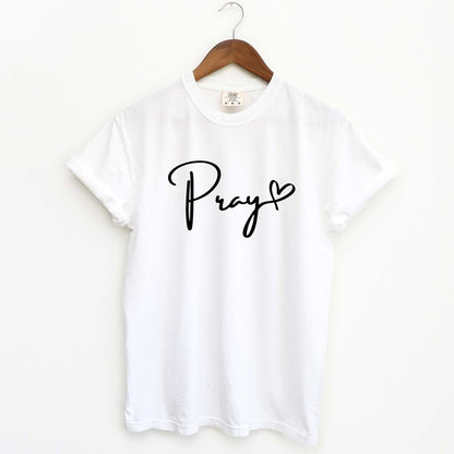 Pray Cursive Heart Garment Dyed Tee