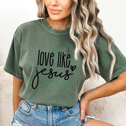 Love Like Jesus Cursive Heart Garment Dyed Tee