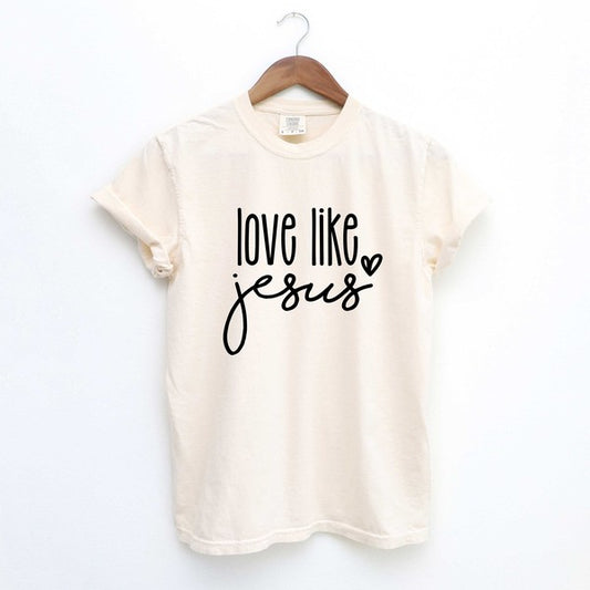 Love Like Jesus Cursive Heart Garment Dyed Tee