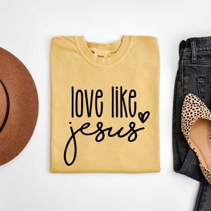 Love Like Jesus Cursive Heart Garment Dyed Tee